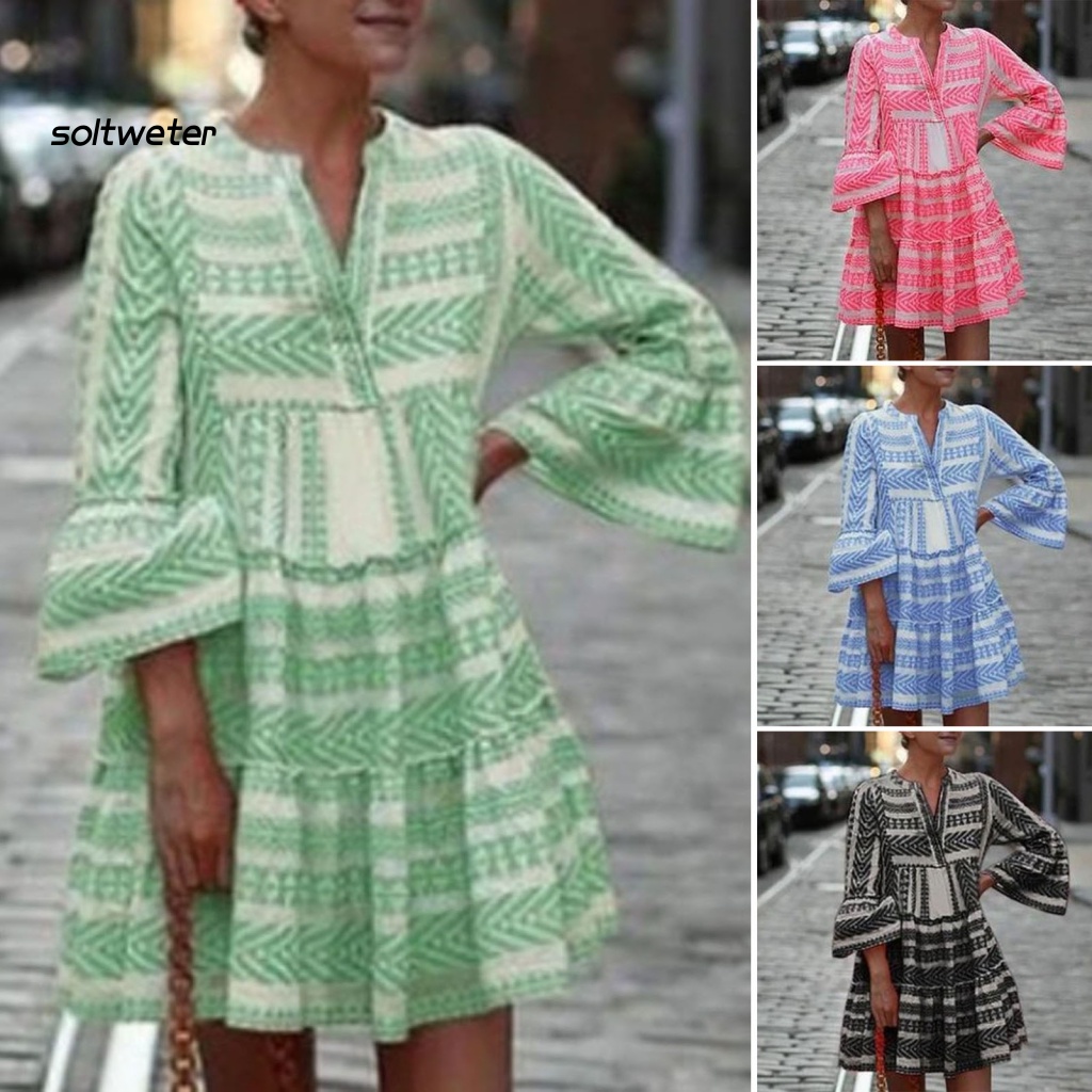 Đầm Chữ A Mini In Họa Tiết Thời Trang Mùa Hè Cho Nữ