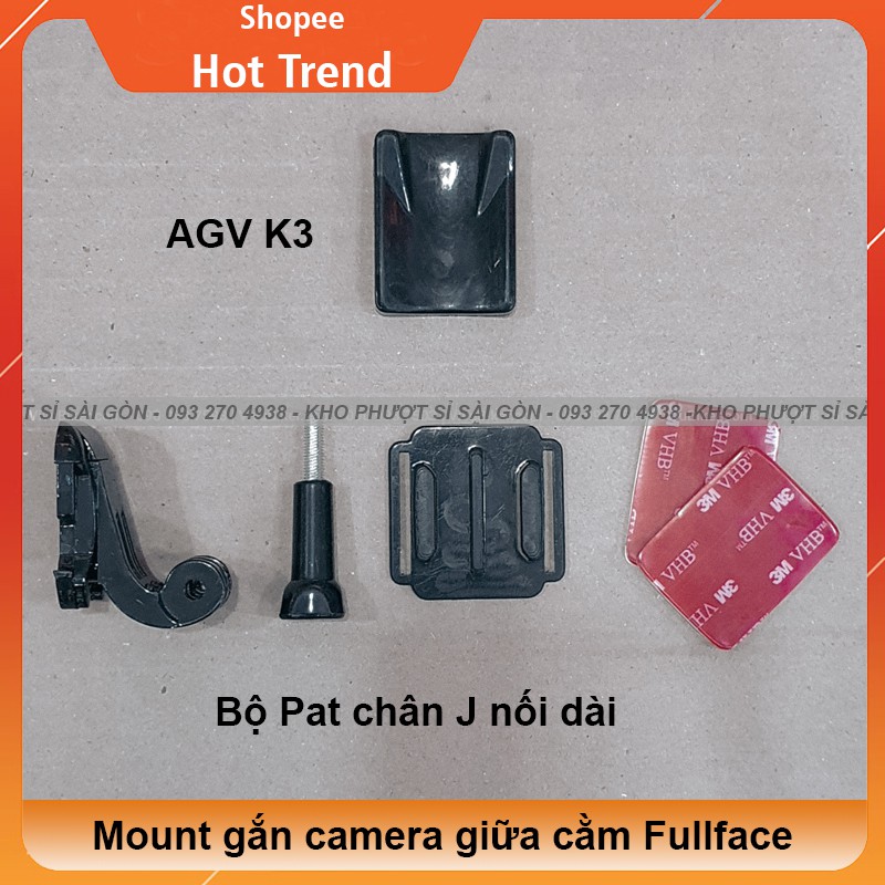 Bộ Pass Mount gắn camera giữa cằm mũ nón bảo hiểm AGV K3 tặng kèm keo 3M Pat dán camera vào cằm mũ AGV