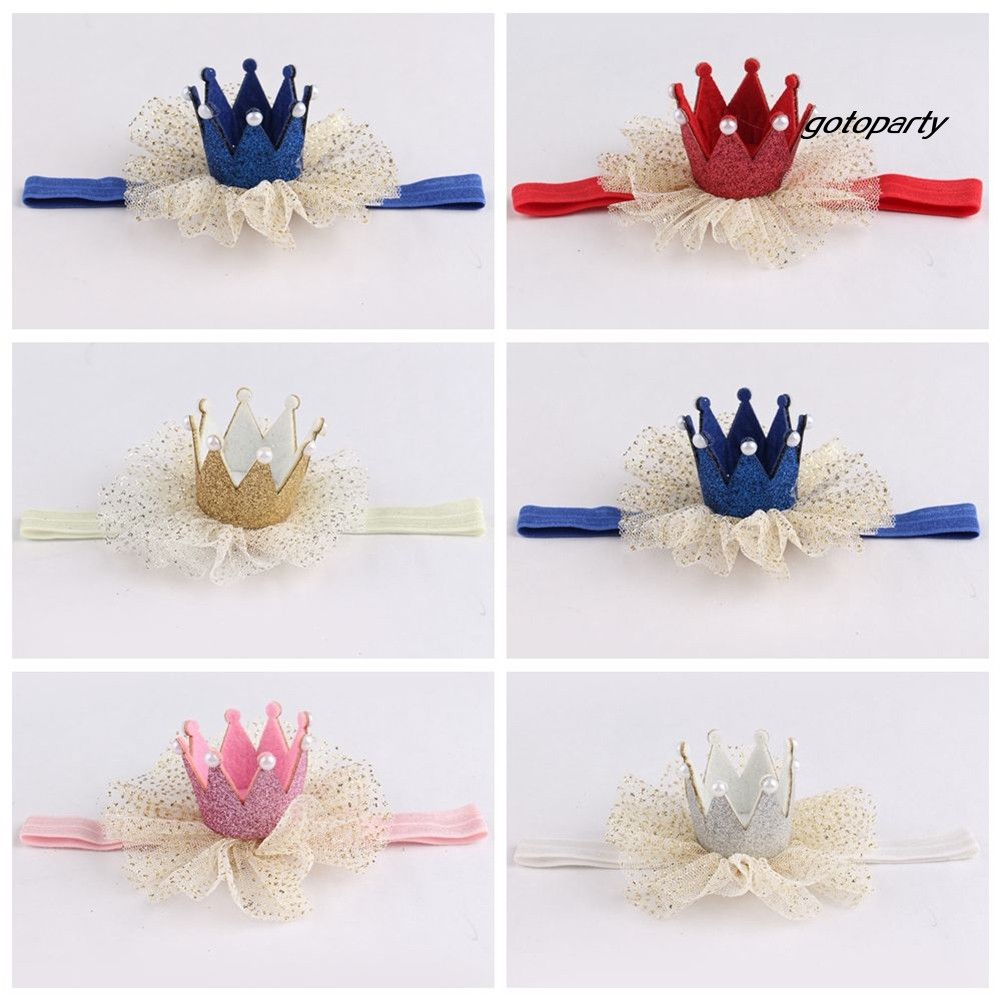 Băng Đô Cài Tóc Hình Vương Miện Phối Ren Dễ Thương Cho Bé Gái