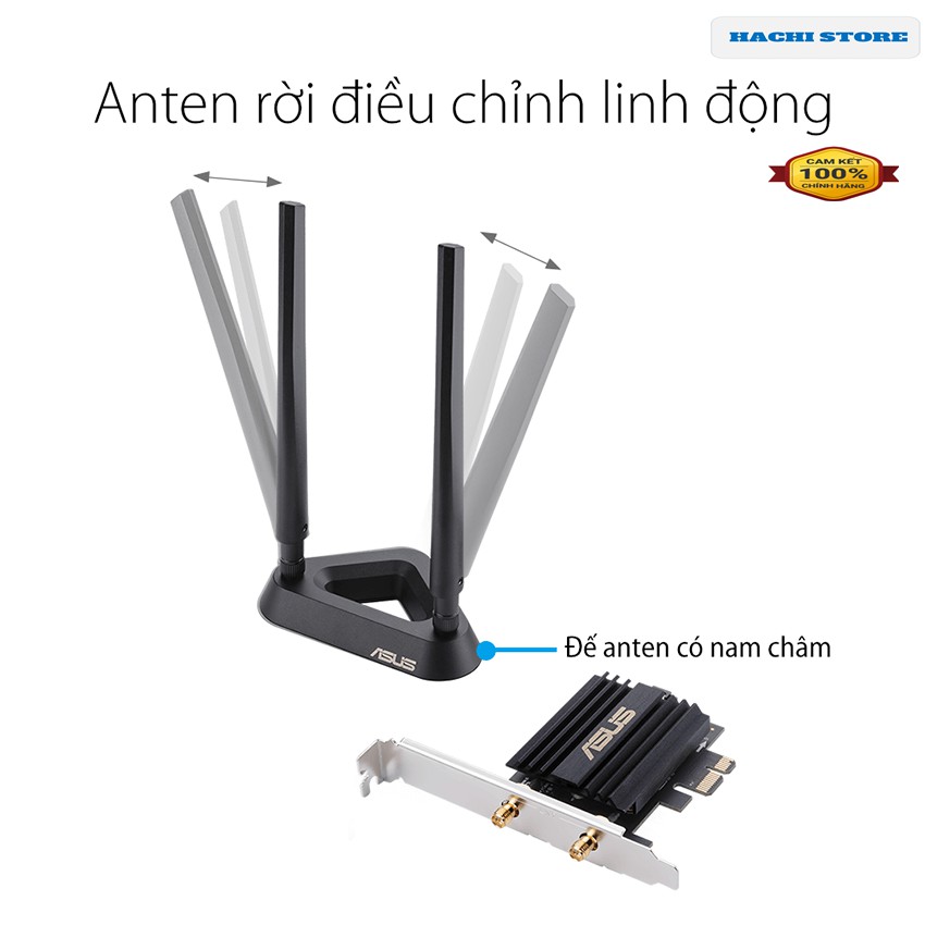 Card Mạng Wifi 6 chuẩn PCI-e 2 băng tần tốc độ 3000 Mbps Asus -PCE-AX58BT - Hàng phân phối Chính Hãng