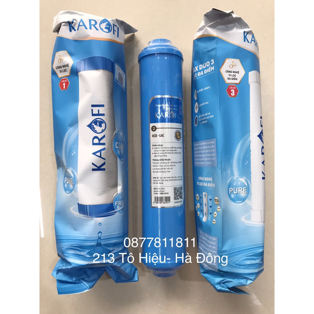 Bộ Lõi 123 Karofi - Lõi 1 PP 5mp + Lõi 2 OCB GAC + Lõi 3 PP 1mp - Dùng cho các dòng máy Ne