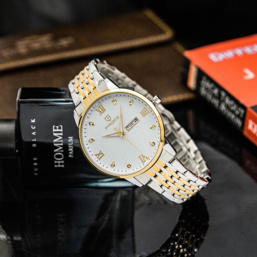 Đồng Hồ Nam PAGINI PA5588 Mặt Đính Đá - Dây Thép, Kim Loại Không Gỉ Cao Cấp - Fullbox