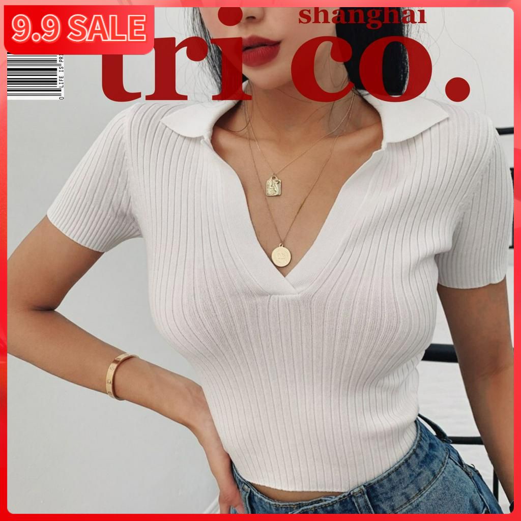 áo polo Ngắn Tay Mẫu 2021 Theo Phong Cách Retro Dành Cho Nữ