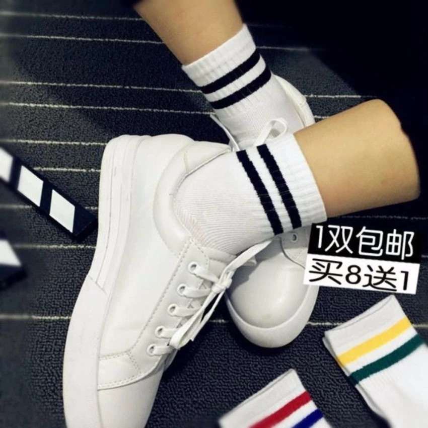 Tất Sọc Hàn Quốc - Tất Sọc Cổ Ngắn 100% Cotton