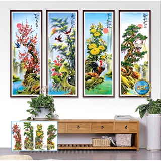 Tranh thêu tứ quý đào trúc cúc tùng tùng cúc trúc mai 146x100 cm