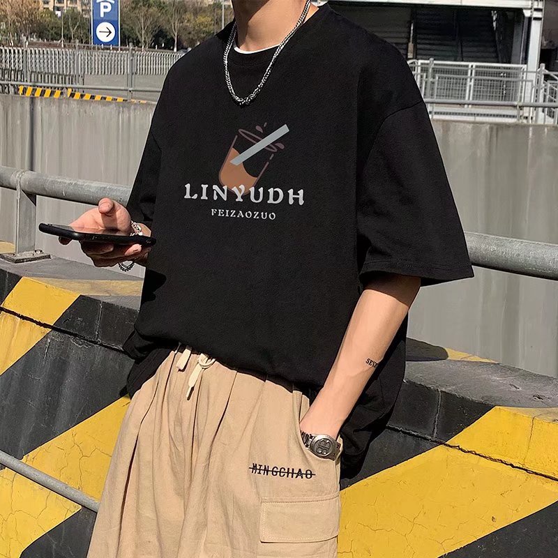 Áo thun tay ngắn oversize in chữ LINYUDH thời trang cho nam và nữ size M-5XL