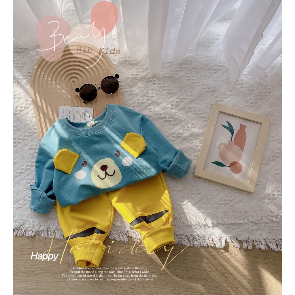 Bô quân áo bé trai dài tay chất liệu da cá ấm áp cho bé 10-20kg, bộ quần áo dài tay thể thao cho bé