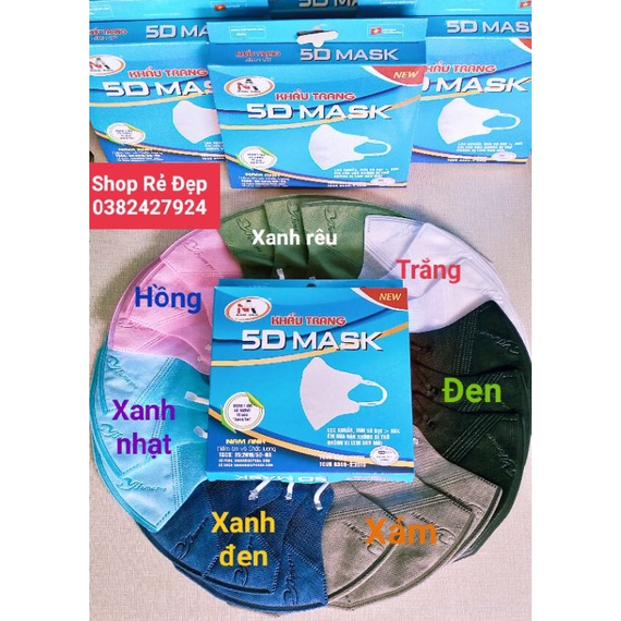 combo 100 cái khẩu trang y tế 5D quai thun. có nhiều màu, được mix màu. hãng Nam Anh famapro