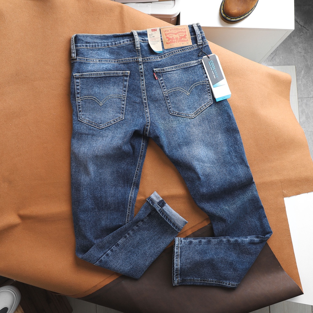Quần jean, quần bò nam LV dáng ôm màu xanh đậm wash basic QJ186 | Hẻm Store | BigBuy360 - bigbuy360.vn