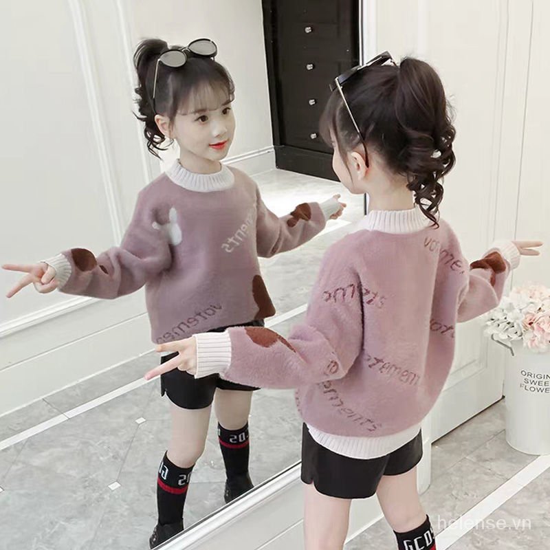 Áo Sweater Dệt Kim Phối Lông Chồn Kiểu Hàn Quốc Thời Trang Mùa Đông 2020 Cho Bé Gái