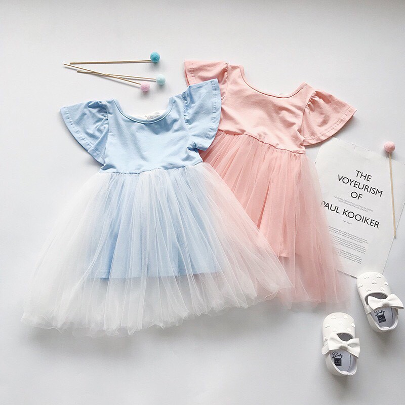 Đầm thun phối lưới nơ lưng