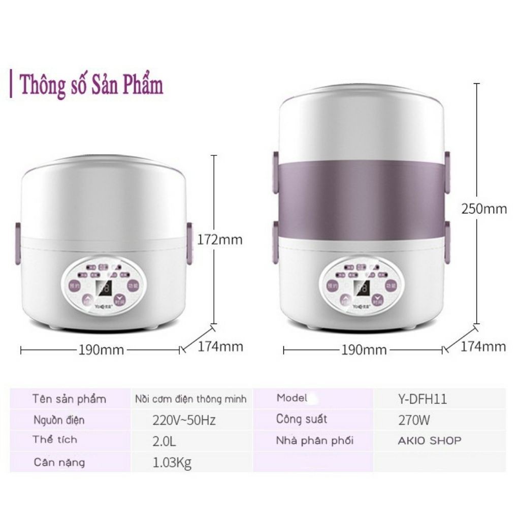 (Chính hãng YOICE) Hộp cơm cắm điện YOICE KR 312- Khay inox 304, 3 tầng nhỏ gọn, Hâm nóng và giữ nhiệt- KARA 312 | BigBuy360 - bigbuy360.vn