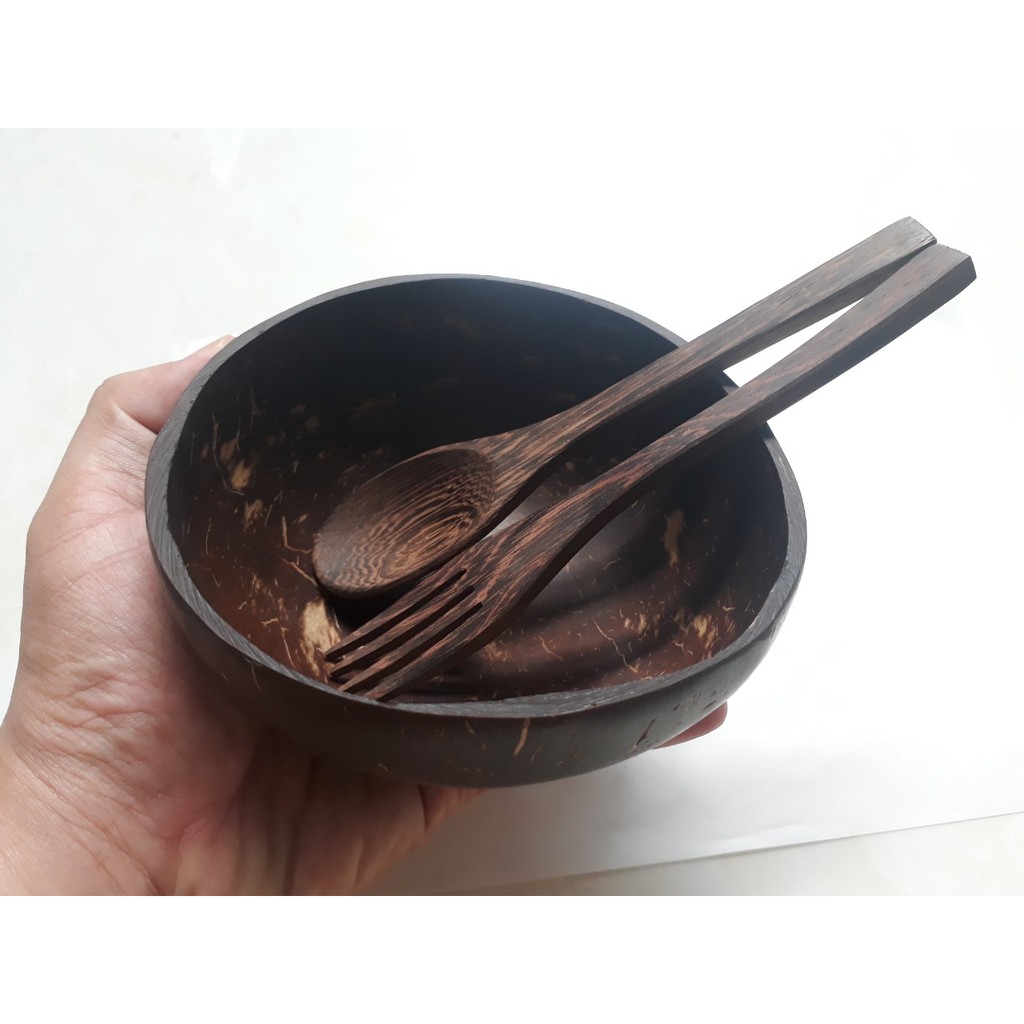 Bát gáo dừa muỗng nĩa gỗ mun