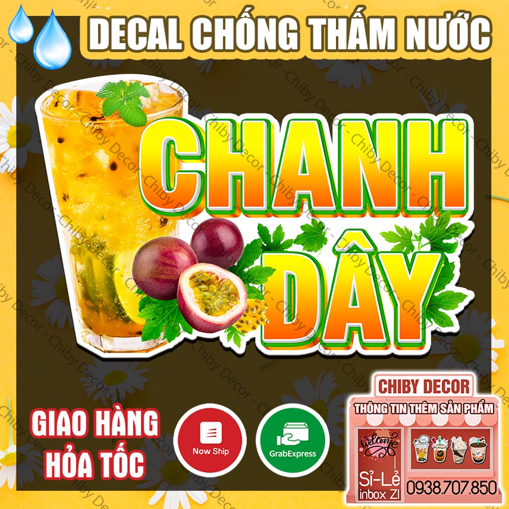 Tranh Dán Tường Chanh Dây 🌈 Decal Dán Tường Trang Trí Quán Trà Sữa, Cà Phê - Sticker Chống Thấm Nước, Cắt Sẵn