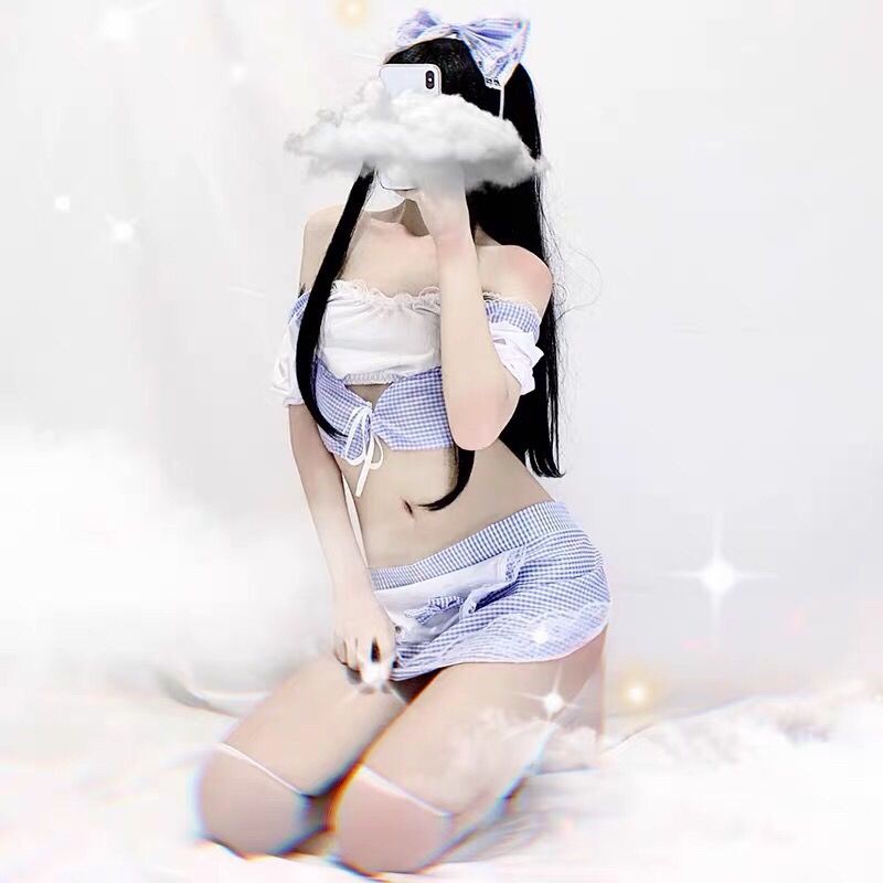 [Mã FASHIONT4WA2 giảm 10K đơn 50K] Đồ ngủ Cosplay cô giúp việc đeo tạp dề kẻ caro