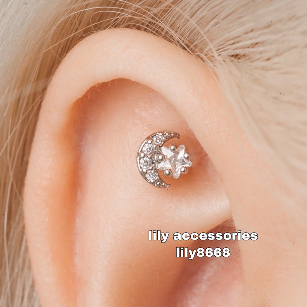 Moon Star Earring khuyên tai bông tai titan trăng sao đính đá không gỉ không đen không dị ứng