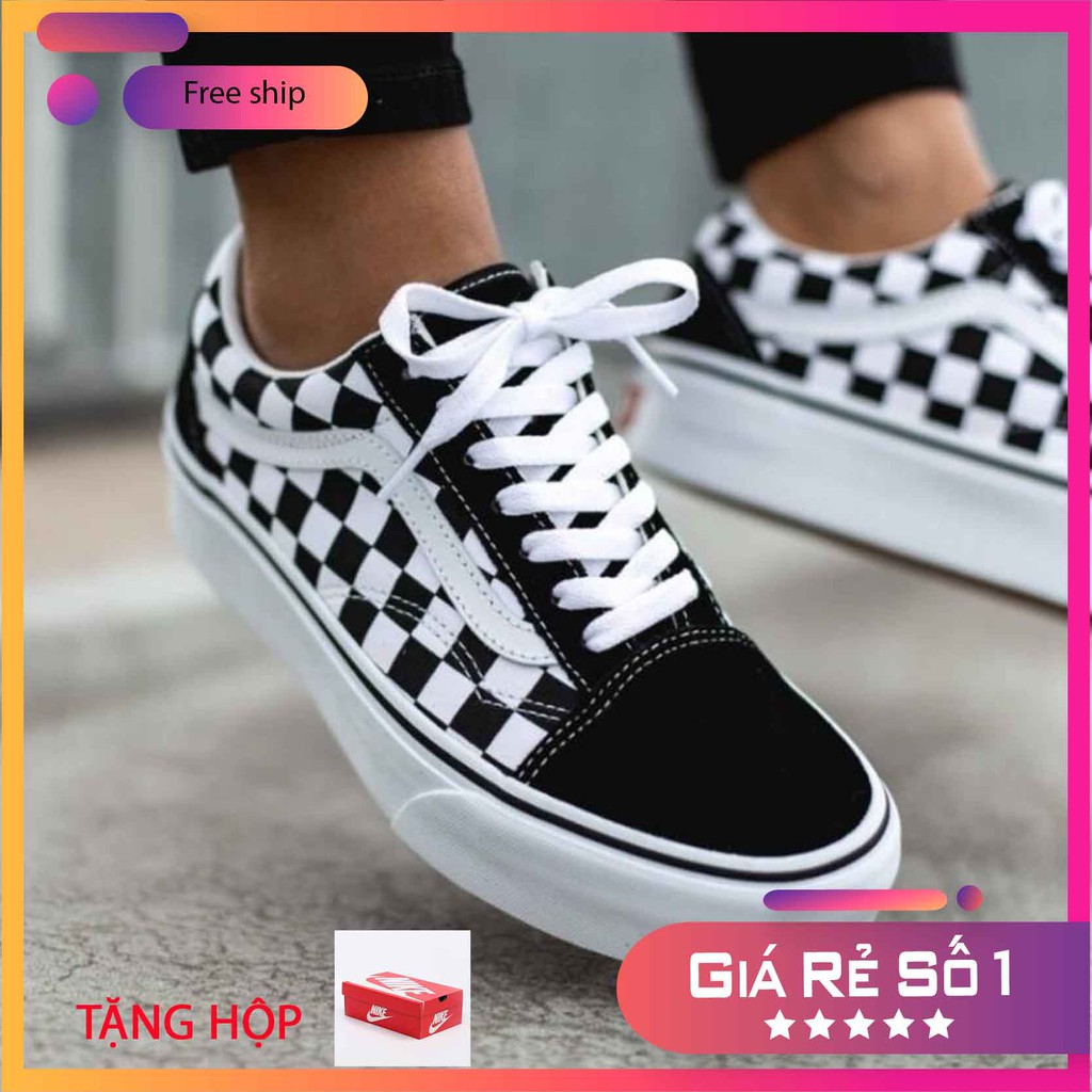 Giày thể thao vns old skool caro đen trắng thấp cổ thời trang, giày van ca ro sneoker nam nữ giá rẻ vietmax86