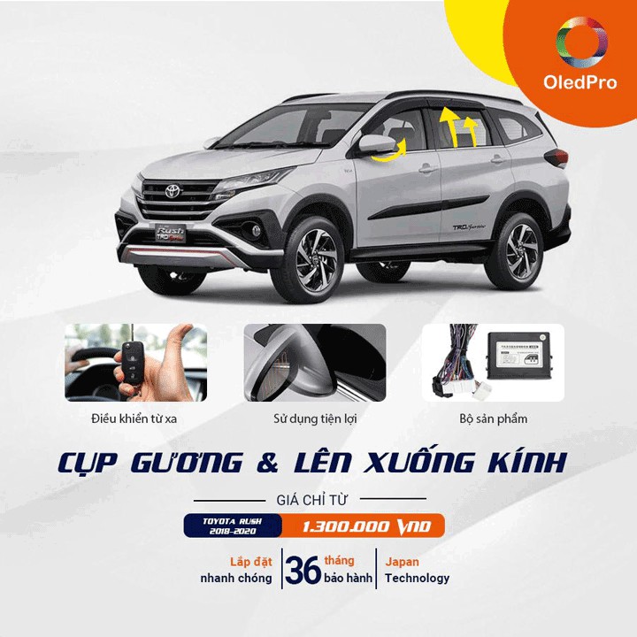 Bộ gập gương lên kính cho xe Toyota Rush 2018-2020 chính hãng OLEDPRO