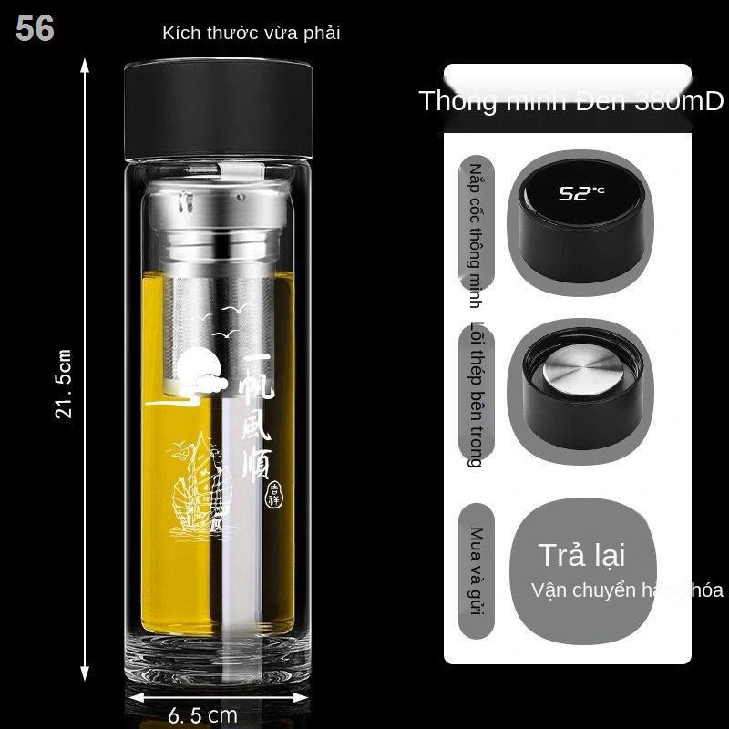 cốc thủy tinh hai lớp đo nhiệt độ thông minh tách nước trà cho nam và nữ cách cầm tay quà tặngT