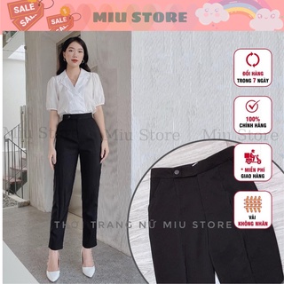 Quần baggy cúc lệch ống suông KH02, quần tây khuy lệch lưng cao kiểu dáng công sở màu đen cho nữ_ MiuStore