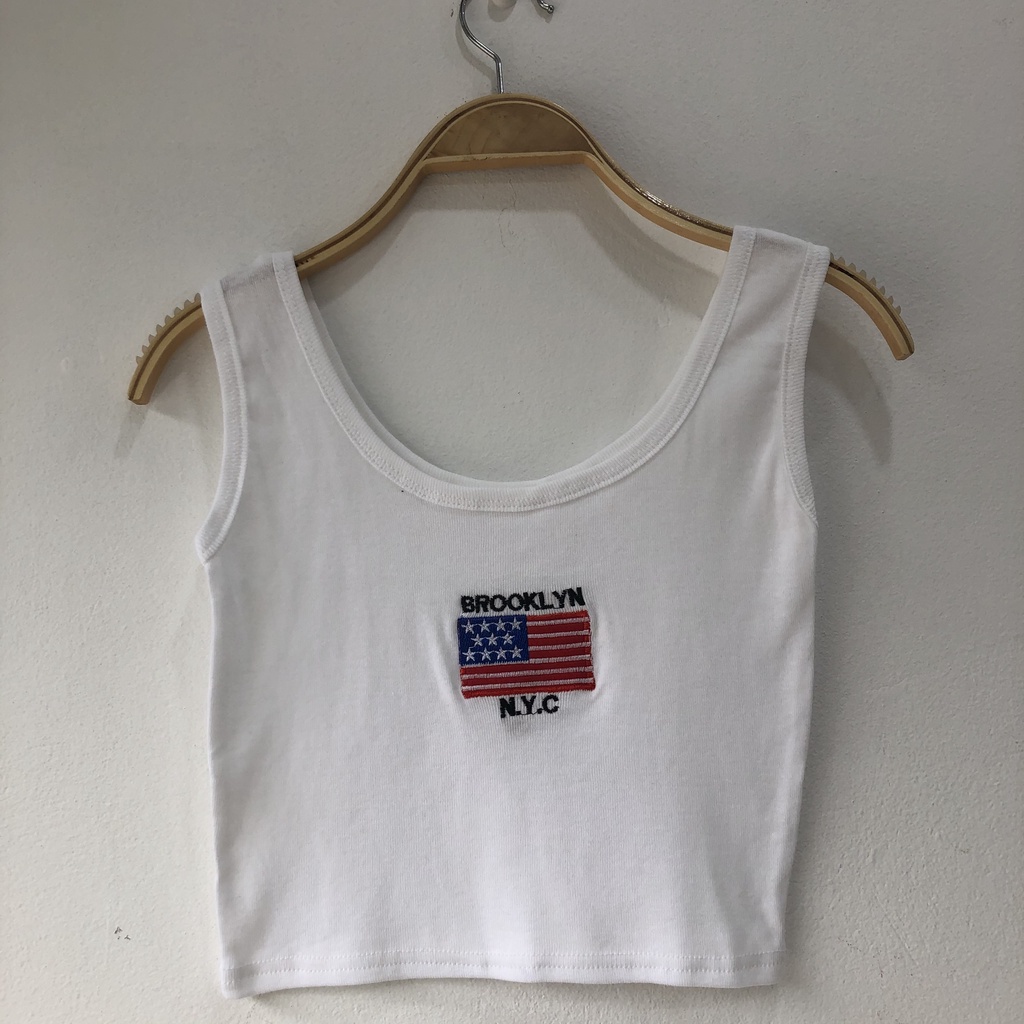 Áo croptop, áo ngắn nữ thun cờ mỹ brooklyn Unisex dưới 55kg LuxxyStore