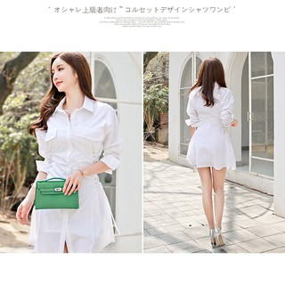 Áo sơ mi form dài thắt eo VJ140