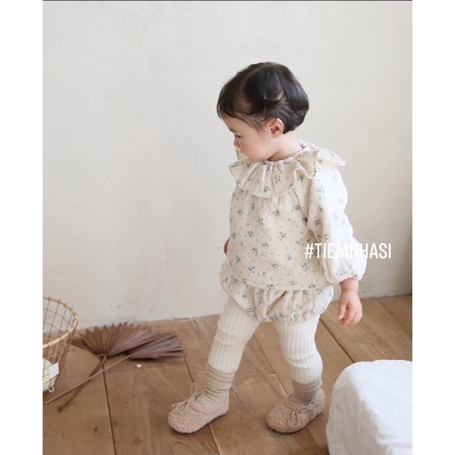 Bộ áo suit hoa nhí kem