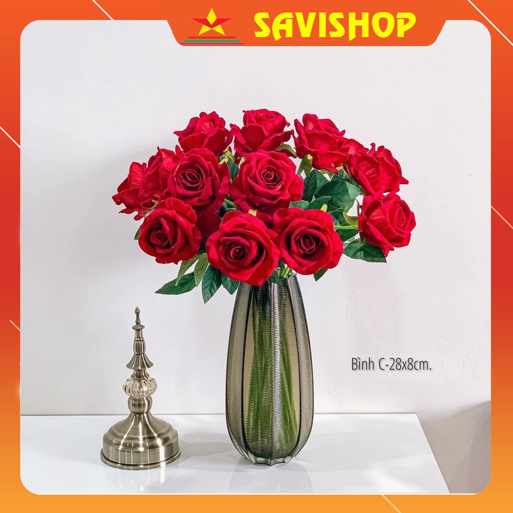 Lọ hoa thủy tinh 🔴FREESHIP🔴 Lọ hoa  cao cấp-  Bình thủy tinh  Bloomer sọc ngang viền vàng kiểu dáng hiện đại đẳng cấp