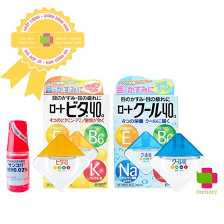 Nước nhỏ mắt Rohto Vita 40 (Xanh mát lạnh/ Vàng mát vừa 12ml)/Sancoba (5ml) phục hồi thị lực cho người cận, Nhật Bản