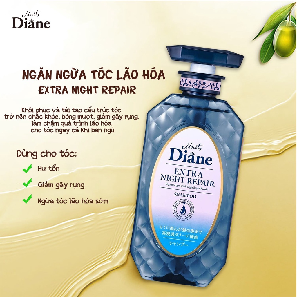 Dầu Gội Cho Tóc Xơ Gẫy Rụng ngừa tóc lão hóa sớm Moist Diane Extra Night Repair 450ml