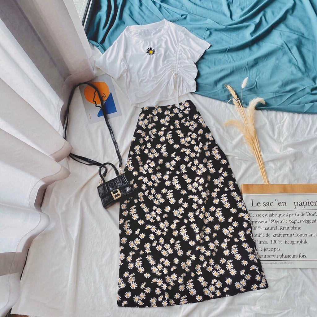 Chân váy xoè hoa cúc thời trang- chân váy midi | BigBuy360 - bigbuy360.vn