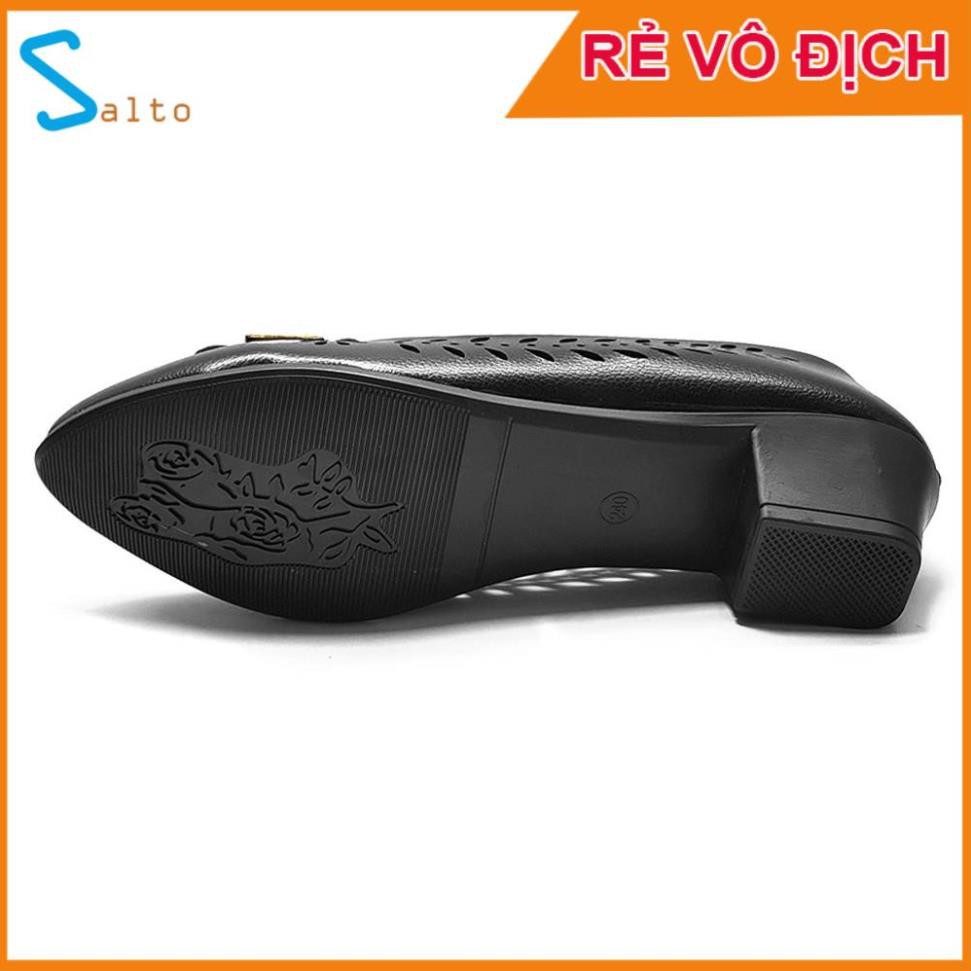 Giày cao gót nữ da mềm gót vuông đục lỗ 3cm 3P06DES