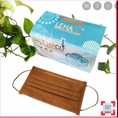 Khẩu Trang Y tế LEHACO cao cấp màu nâu cả dây 1 hộp 50 cái