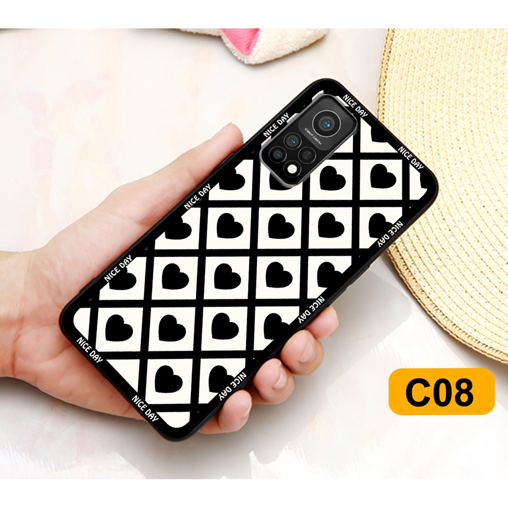 Ốp lưng Xiaomi Mi 10T Pro in hoạ tiết caro trái tim đen trắng, gấu bear cute đáng yêu