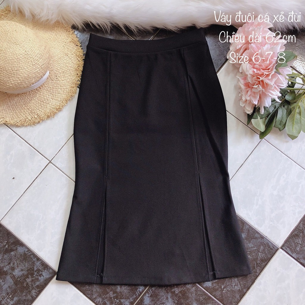 Chân váy công sở dài bigsize xẻ tà màu đen dài 63cm [size từ 48-85kg | BigBuy360 - bigbuy360.vn