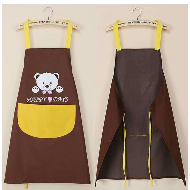 Sỉ,lẻ Tạp Dề Chống Thấm Nước Hoạ Tiết Gấu Hoạt Hình Có Túi -Chọn màu ngẫu nhiên