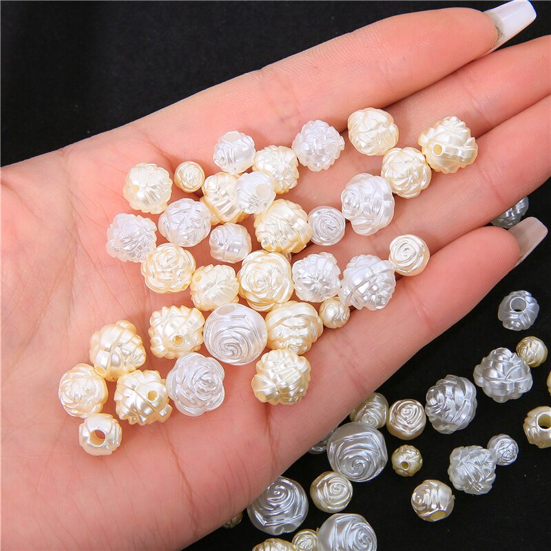 Hạt acrylic ABS giả ngọc trai hình hoa hồng làm vòng tay vòng cổ thủ công