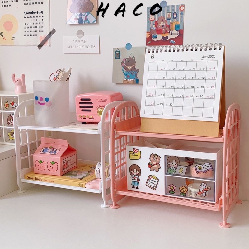 Kệ Nhựa Để Đồ Mini 2 Tầng - Giá Đựng Đồ Để Bàn Đa Năng Lắp Ghép