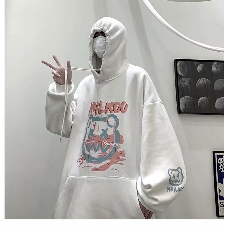 Áo Hoodie Dáng Rộng In Họa Tiết Độc Đáo Thời Trang Mùa Đông Cho Nam 3 Màu Size M-5Xl