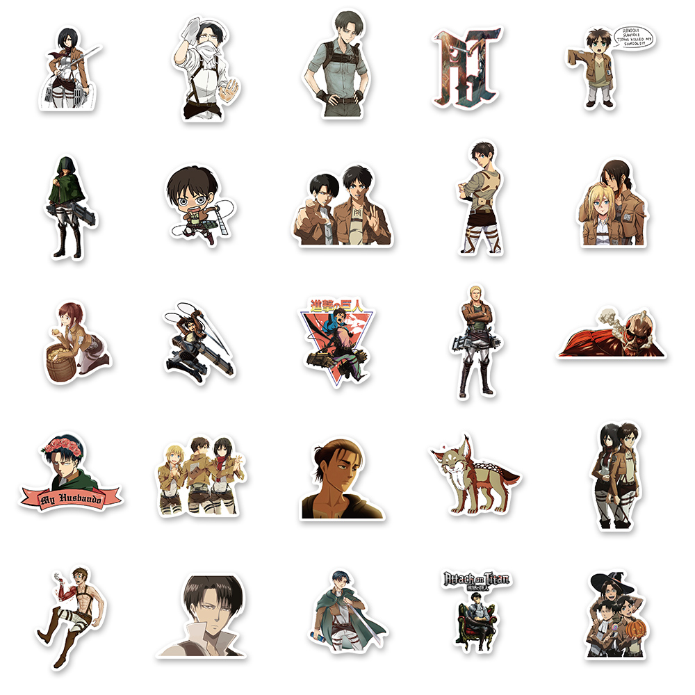 Set 100 Miếng Dán Pvc Chống Thấm Nước Hình Hoạt Hình Attack On Titan