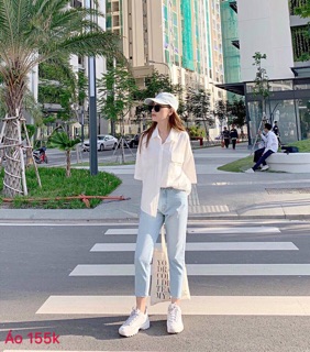 Áo sơ mi oversize trắng 1 túi hộp