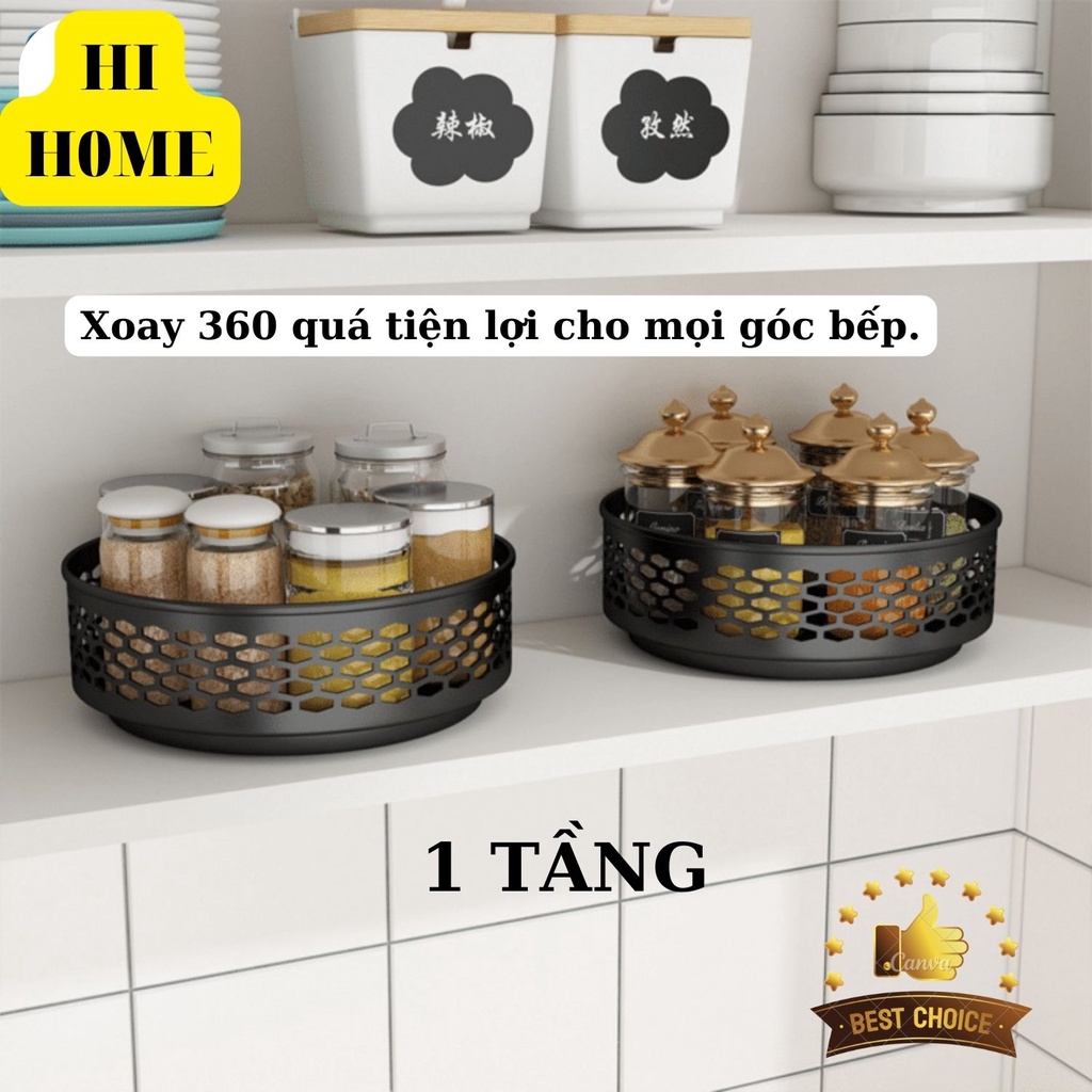 Kệ gia vị thông minh, kệ bếp xoay 2 tầng, kệ xoay tròn đa năng, để mỹ phẩm, để đồ nhà tắm, kệ xoay 360 nhà bếp