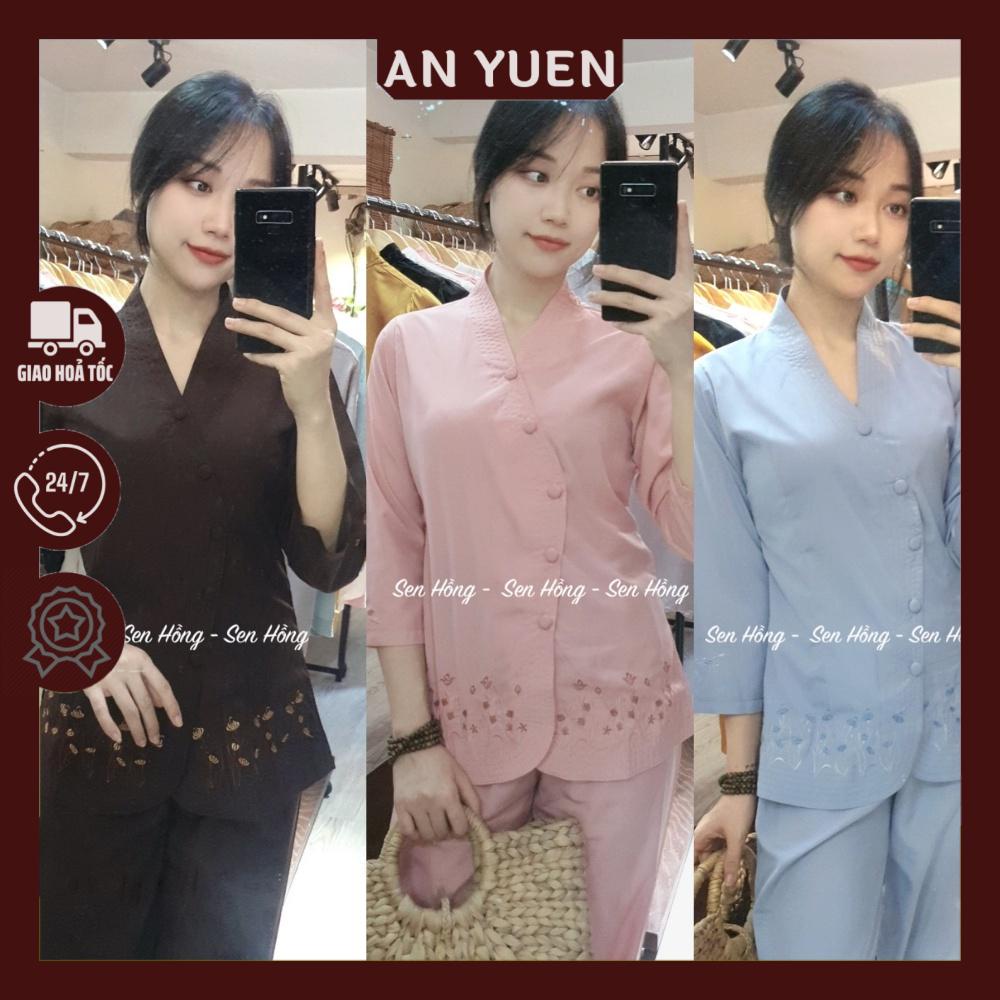 💠🔶3 MÀU🔷Áo Lam Đi Chùa - Bộ đi lễ nữ Phật tử Mẫu bà lai nút bọc màu lam mặc nhà đi chơi đều xinh chính hãng Sen Hồng