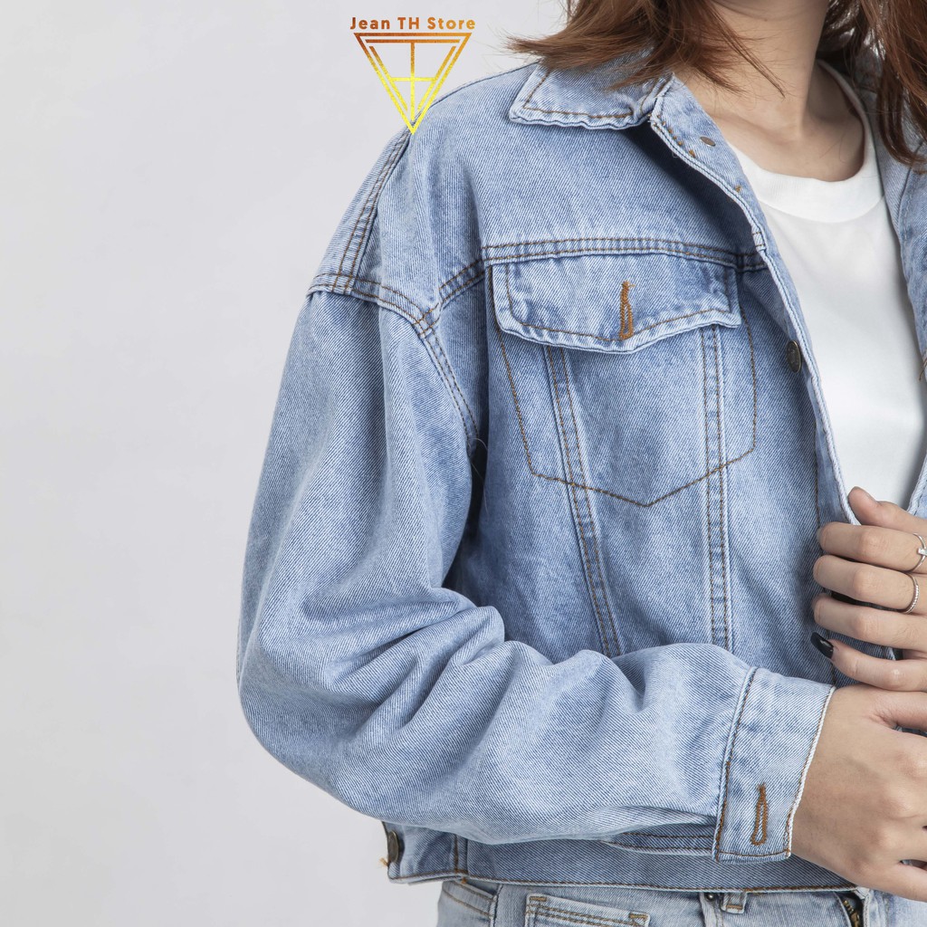 Áo khoác jean nữ TH Store Moschino cá tính áo khoác bò phong cách ulzzang chống nắng