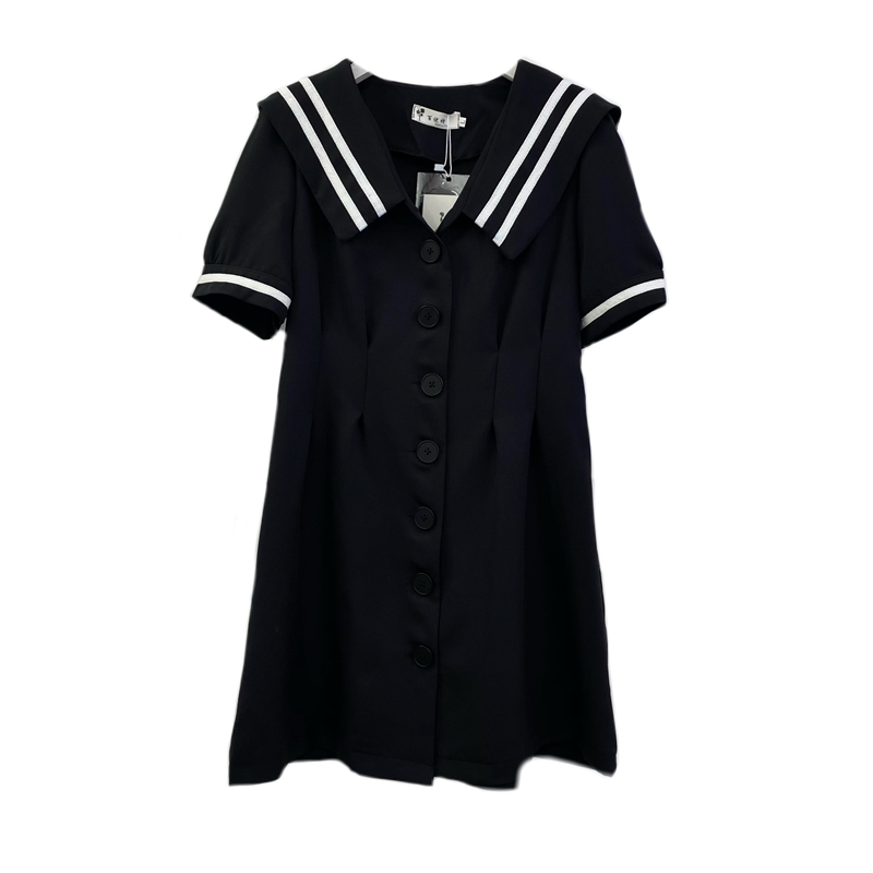 "New" Korean Version of Color Matching Navy Collar Single-breasted Dress Academic Temperament Waist Slim A- Line Skirt | BigBuy360 - bigbuy360.vn