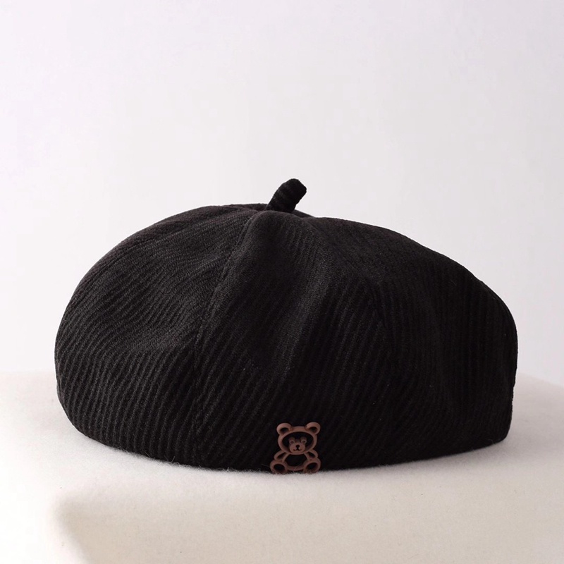 Mũ Nồi Nhung Kẻ Hình Gấu Dễ Thương Phong Cách Hàn Quốc Cho Nữ