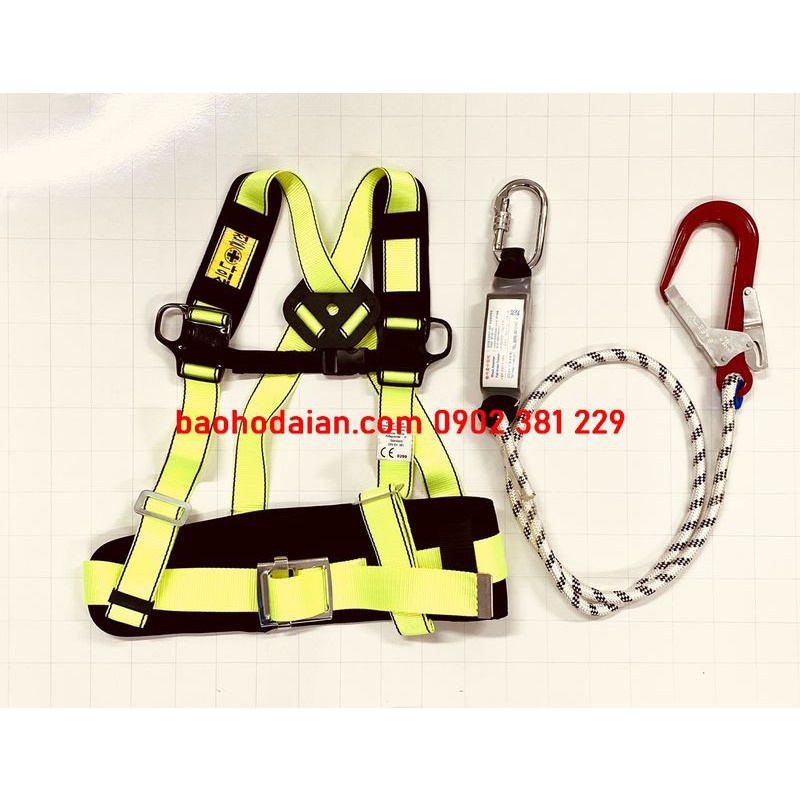 Dây an toàn bán thân 1 móc nhôm dây thừng giảm sốc Hàn Quốc có túi