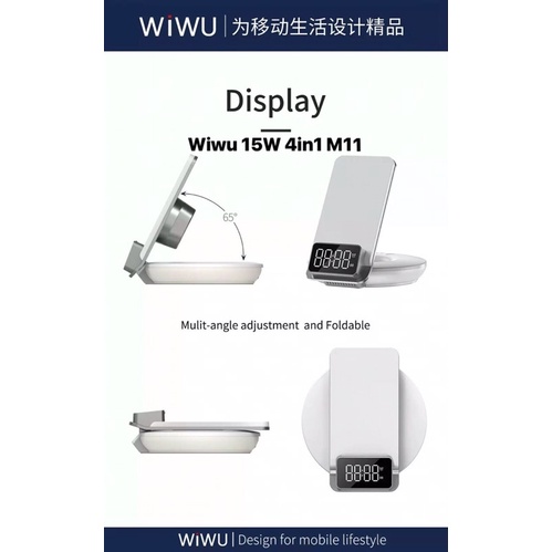 Đế sạc ko dây WIWU M11 15W 4in1 kiêm đèn ngủ, đồng hồ