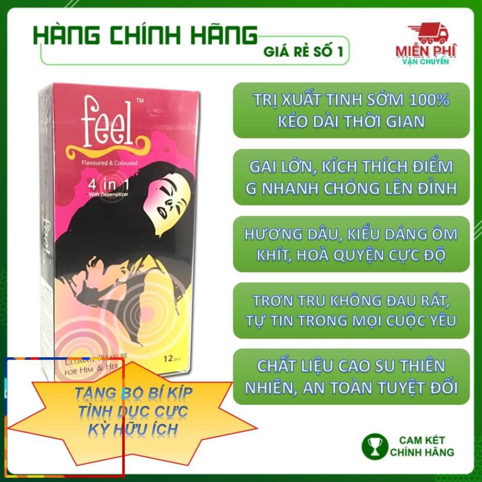 Bao cao su Feel 4 in 1, gân gai kéo dài thời gian - hộp 10c - 3wolves