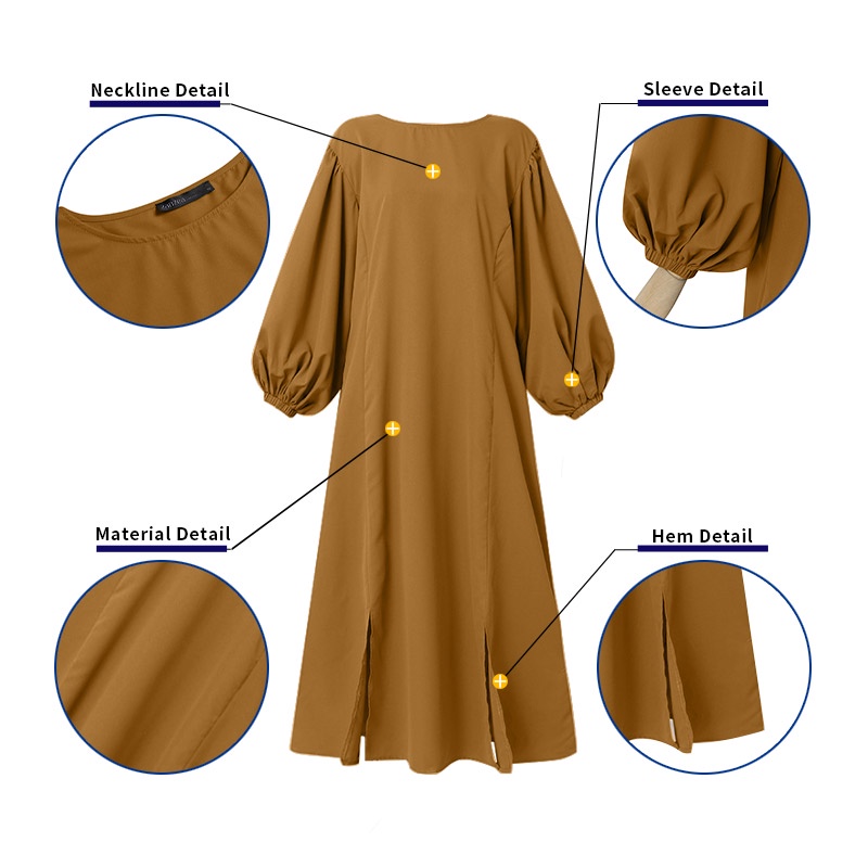 Đầm maxi nữ Zanzea tay phồng dài thiết kế xẻ tà thời trang phong cách Hàn Quốc